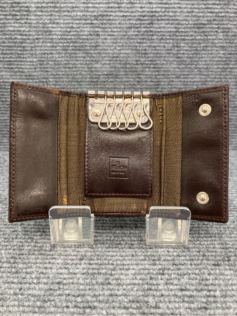 Fendi Zucca Canvas 6 Hook Key Case Brown Tobacco Leather Made in Italy - Picture 3 of 12